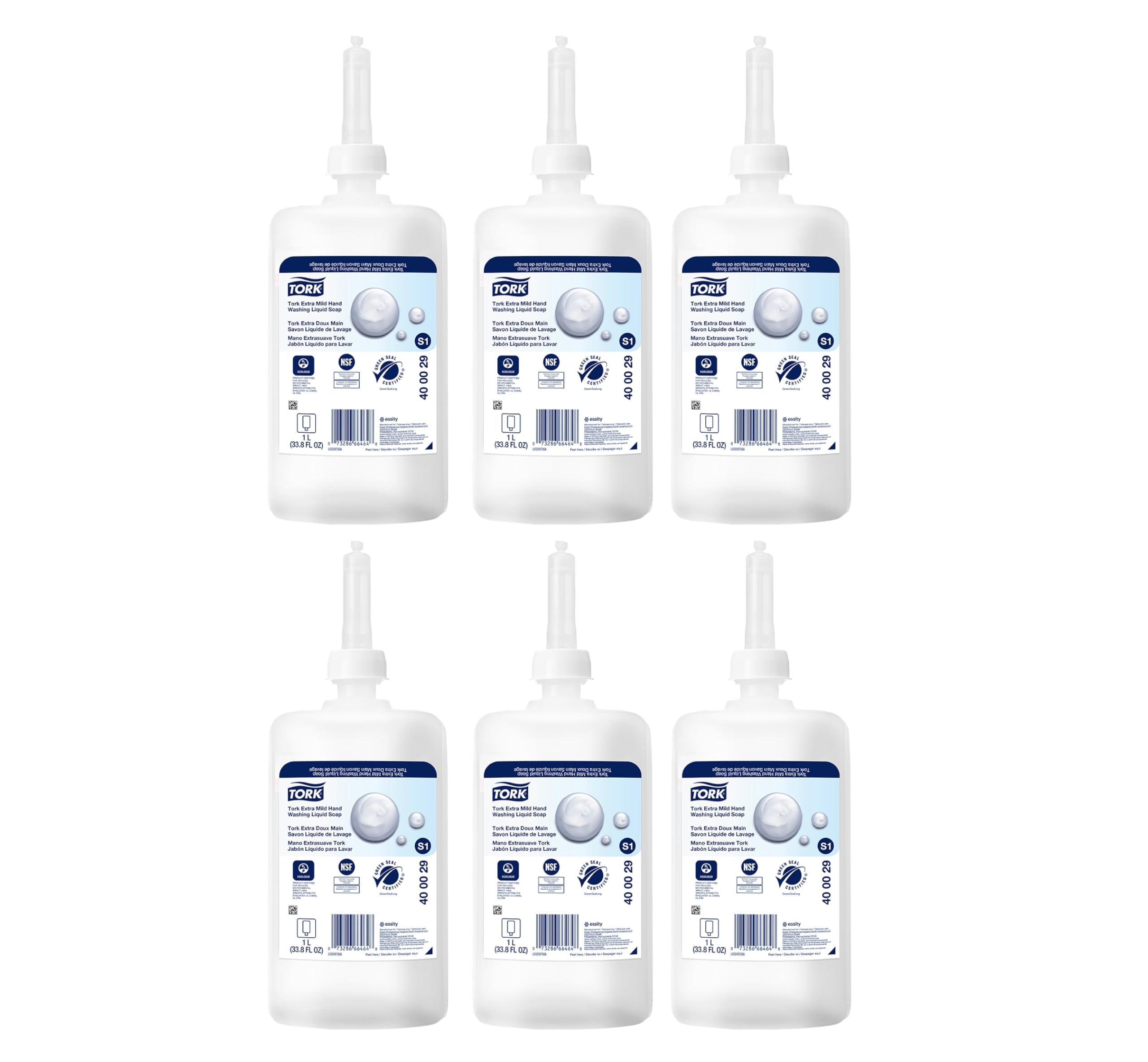 Tork Extra Mild Fragrance-Free Liquid Hand Soap S1, 6 x 1 L
