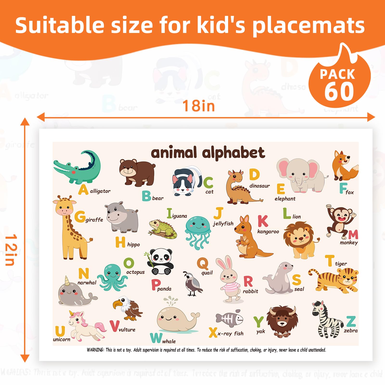 Lot de 60 sets de table jetables pour bébé