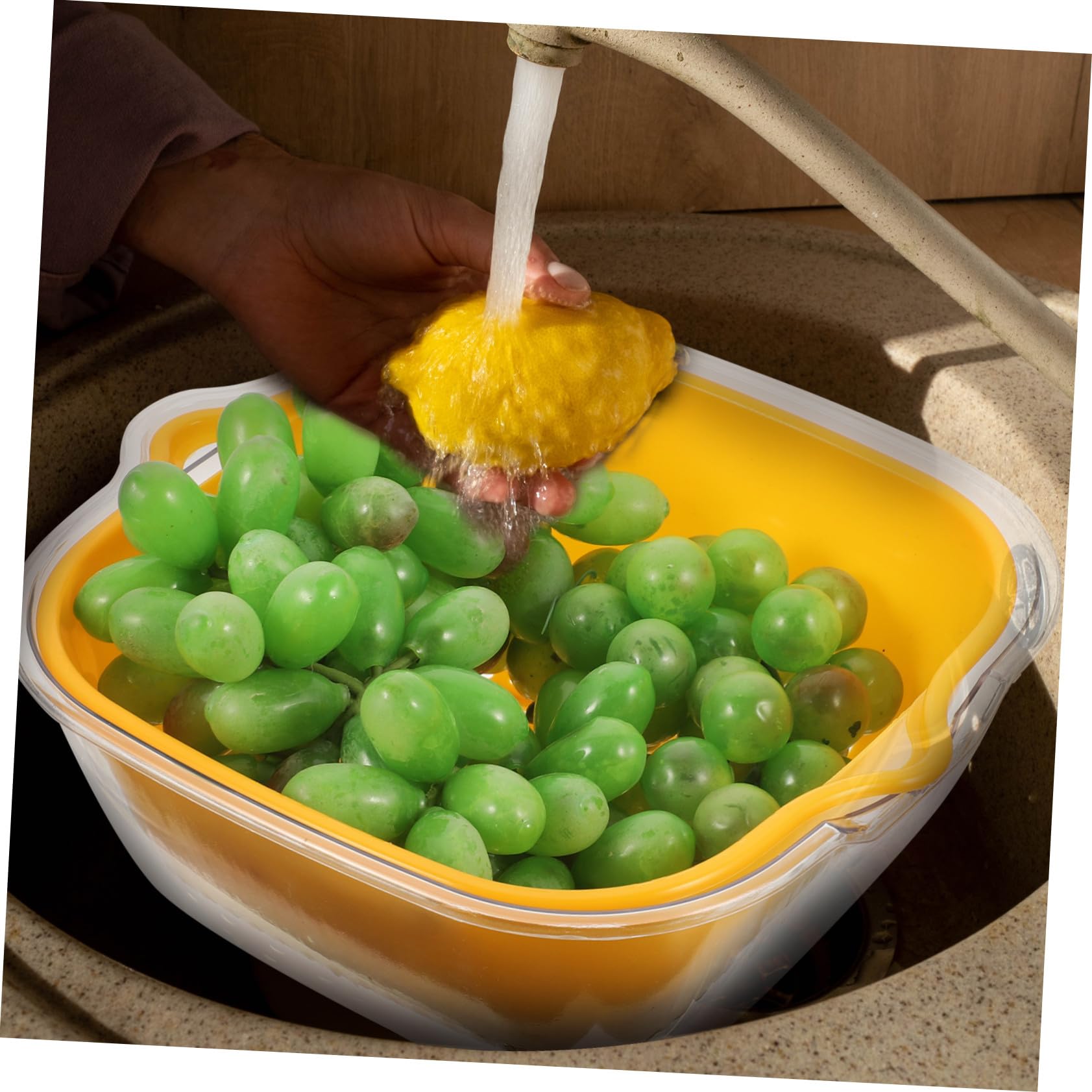 Doppelwandiger Kunststoff Siebkorb Küchen Obst Gemüse Abtropfschale Transparent Gelb Klein Mit Deckel Vielseitig Für Küchenbedarf