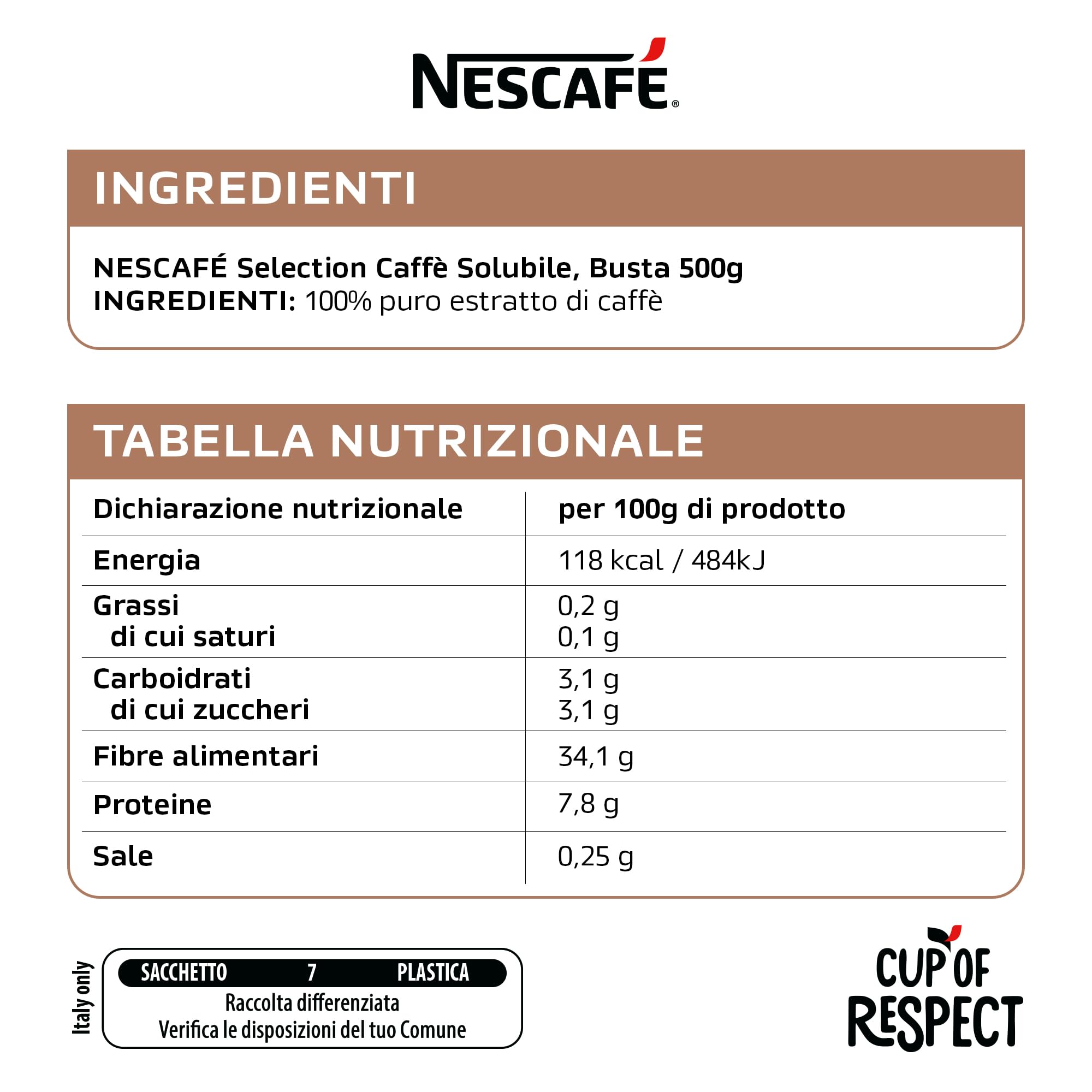 NESCAFÉ Selection Caffè Solubile, Busta 500g