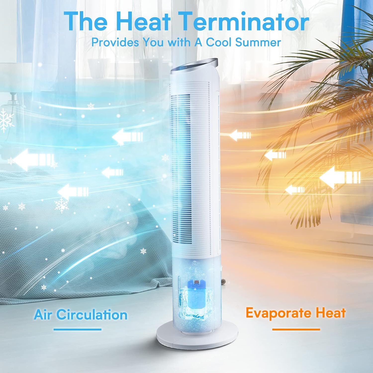 Trustech Evaporative Cooler - 40" Portable Air Cooler with 70° Oscillating & Humidifying, 3 Speeds & 3 Modes, 8H Timer, Cooling Tower Fan with Remote,2 Ice Boxes, Quiet Swamp Cooler for Rooms, Office