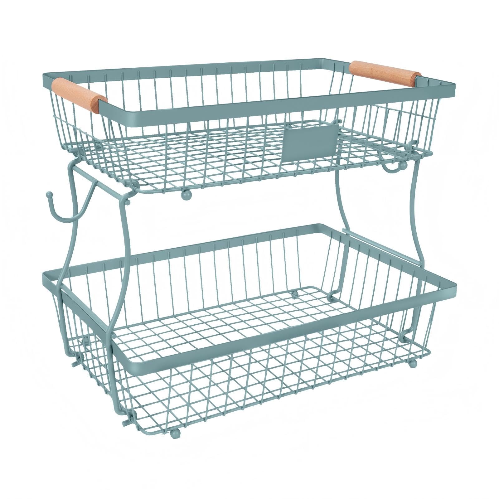 Fruit Basket Bowl 2 Tier Detachable with 2 Banana Hangers