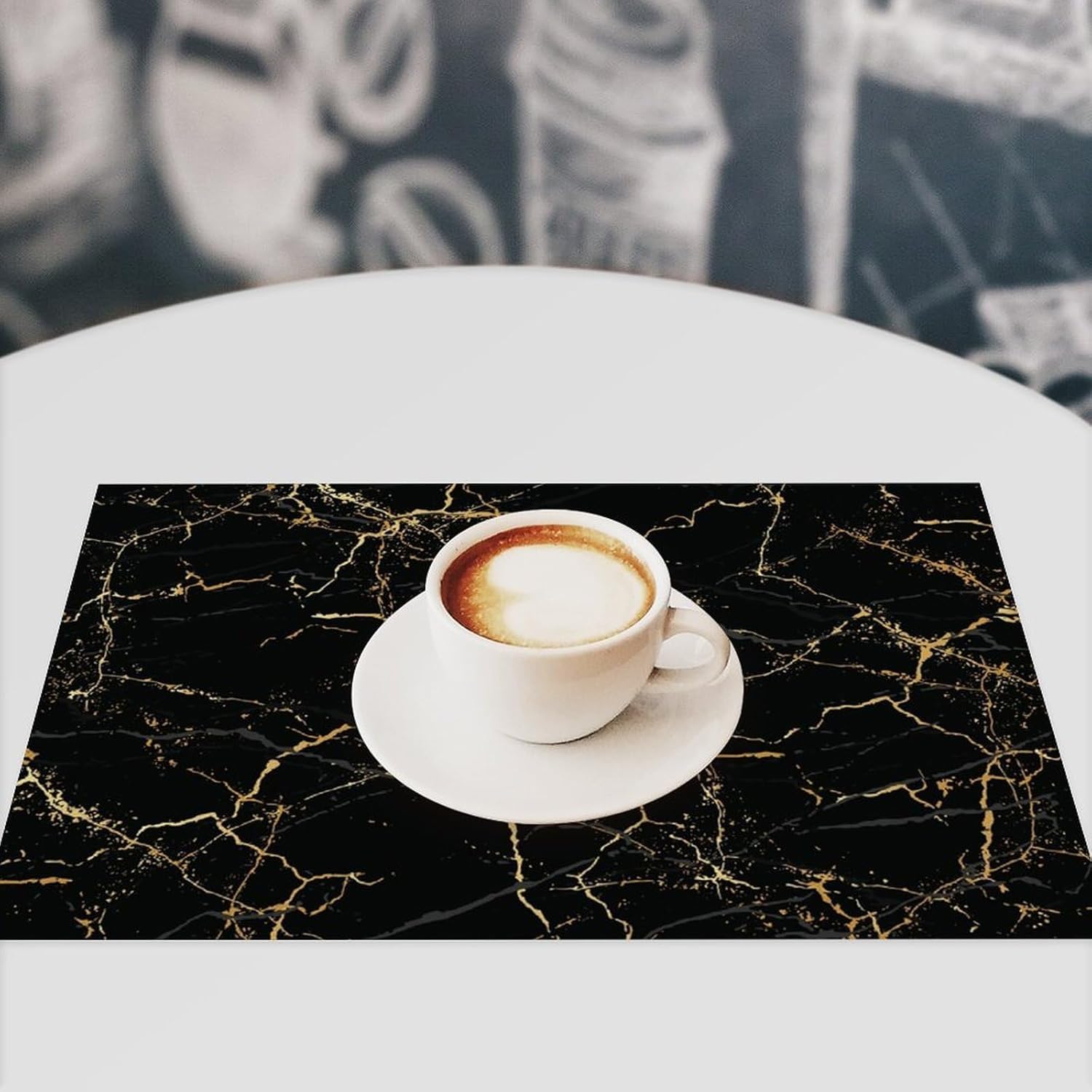 Abstract Placemat Set, Luxury Black Gold Marble Line Print Texture Pattern Home Decor Linen Table Mats for Dining Room Kitchens Party Cafe Festive Banquet Wedding Decor, 18" L x 12" W【6 PCS】
