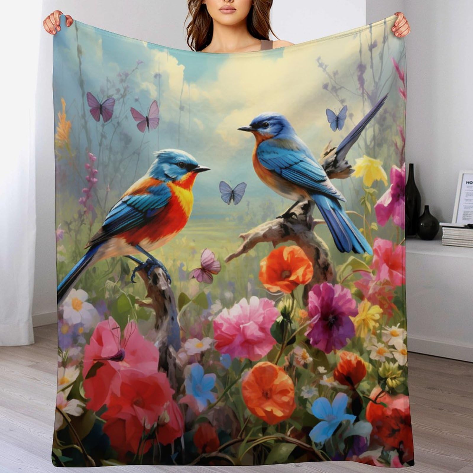 Couverture oiseau en flannel douce pour soirées cocooning sur le canapé