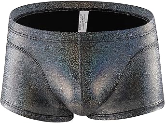 Metallic Low Rise Boxer Briefs for Men Sexy Short Leg Pouch Trunks Shiny Clubwear Underpants Night Party Hot Pants
