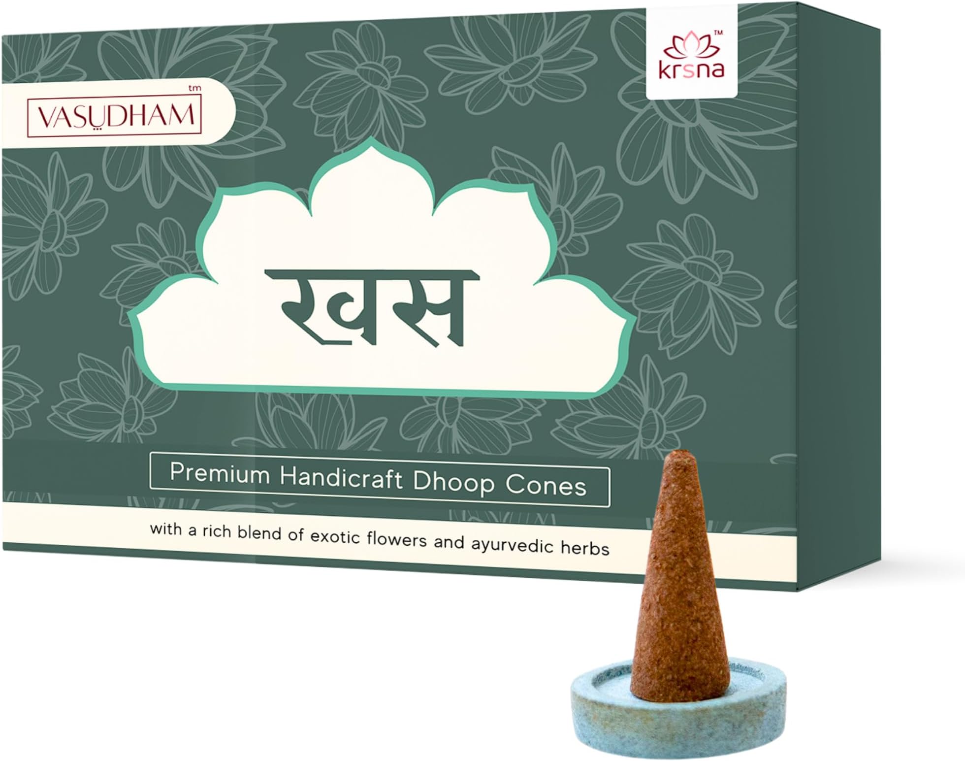 VASUDHAM 100% Organic Handicraft Khus Fragrance Incense Cones Vetiver Dhoop for Good Vibes, Air Purification - 60 Gm Pack of 1