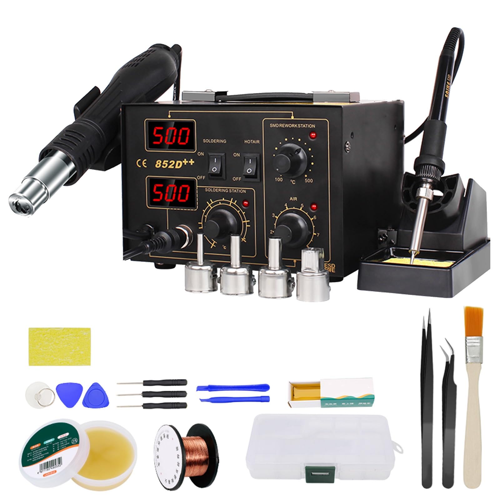Stazione di saldatura, strumenti per la riparazione della saldatura con kit stazione saldante, saldatore elettrico 2 in 1 con regolazione della temperatura, per casa e fabbrica