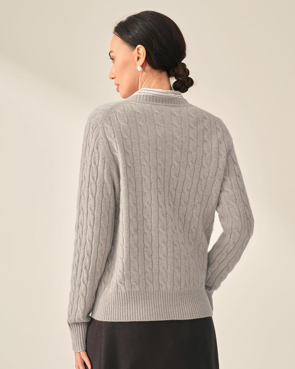 KVSS 100% Pure Cashmere Cardigan for Women Cable-Knit Crewneck Button Up Cardigan Sweaters | Luxury from Inner Mongolia - Image 3