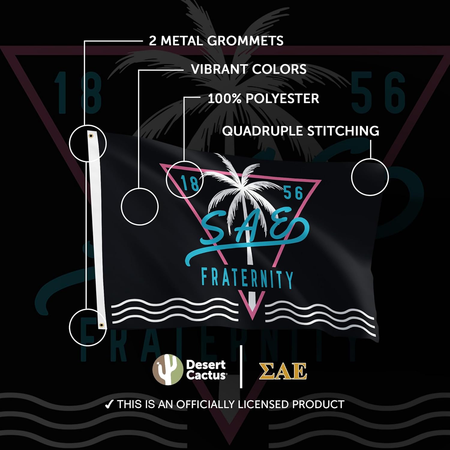 Desert Cactus Sigma Alpha Epsilon Flag Fraternity SAE Greek Banner 3x5 feet Sign Decor (Tropical)