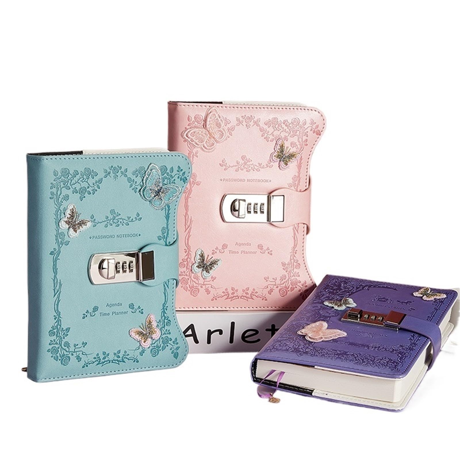 Tagebuch Mit Schloss Literarisches Mädchen-Herz-Schmetterlings-Passwortsperr-Notizbuch for Mädchen, geheimes Tagebuch mit Anhänger, PU, ​​exquisites Studenten-Notizblock-Bürobuch(Pink-Rose Garden)