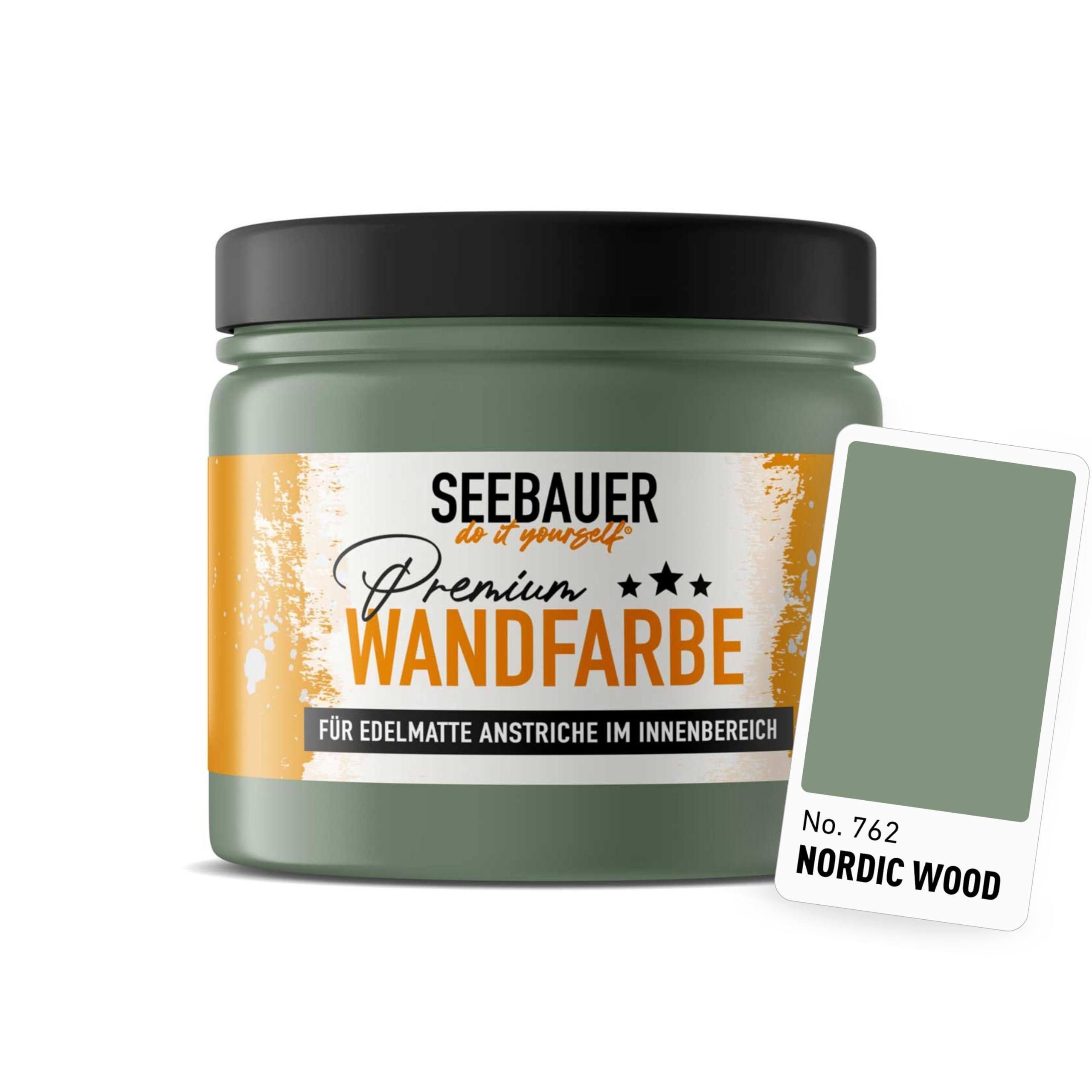 SEEBAUER diy Wandfarbe Grün 300ML für Innen (No. 762 Nordic Wood) Edelmatte grüne Innenfarbe - Grüntöne sehr hohe Deckkraft - Matt, Abwaschbar und Tropffrei