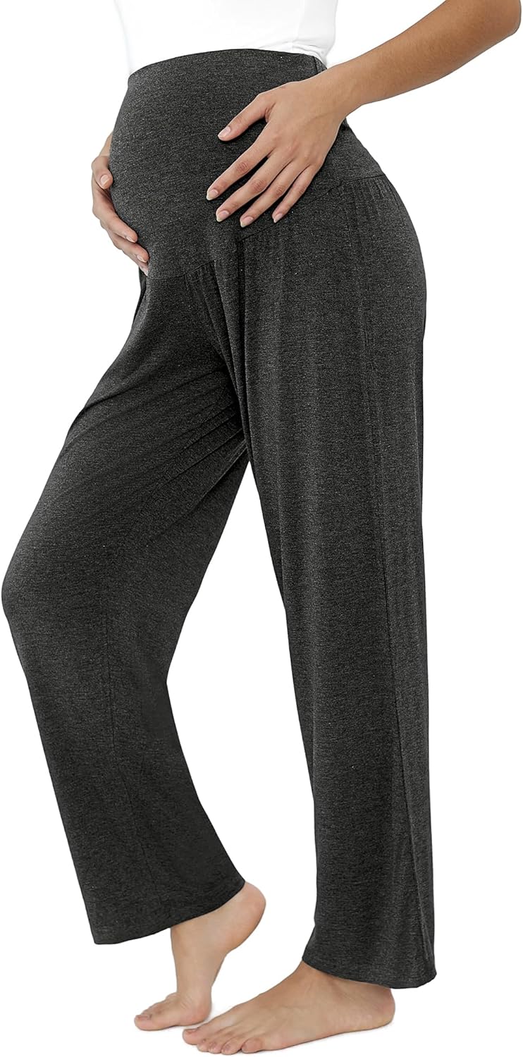 Joyaria Maternity Pajama Pants Bamboo Viscose Pregnancy Lounge Sweat Pants Wide Leg Loose Postpartum Bottoms Over Belly - Image 2