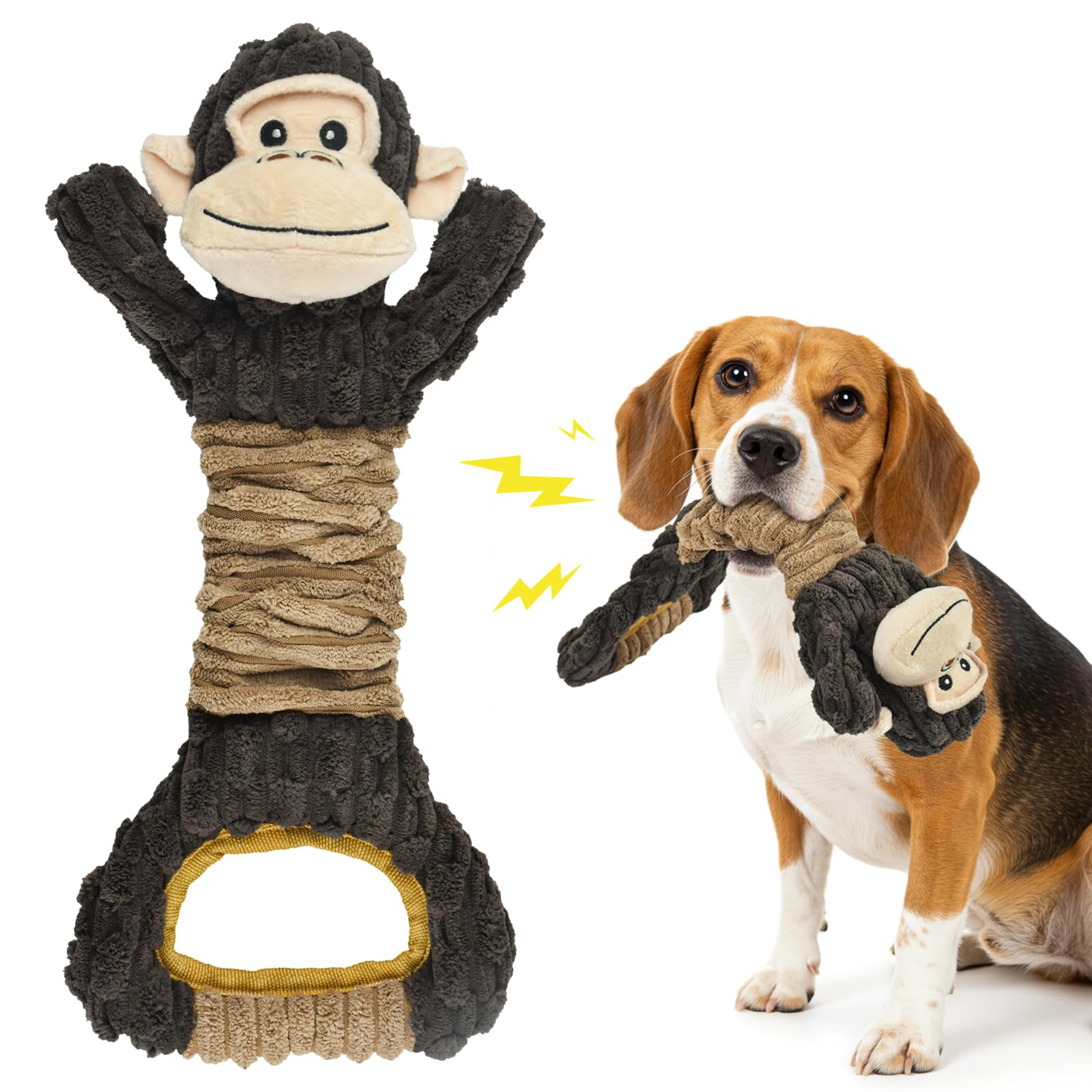 Vehomy Dog Squeaky Toy Pet Plush Gorilla Toy Tug of War Dog Toy for Aggressive Chewers Puppy Interactive Toy with Crinkle Paper Squeaker for Small Medium Large Dogs