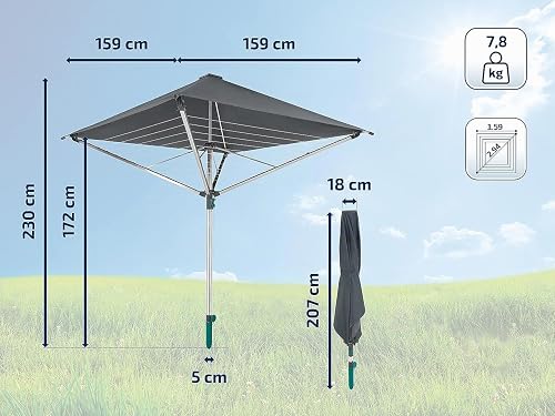 Leifheit Rotary Dryer LinoProtect 400, Aluminium - Rustproof, Grey, 40 m Line Length, Rotary Dryer with Umbrella, Covered Washing Line, Rotary Clothes Line - 8