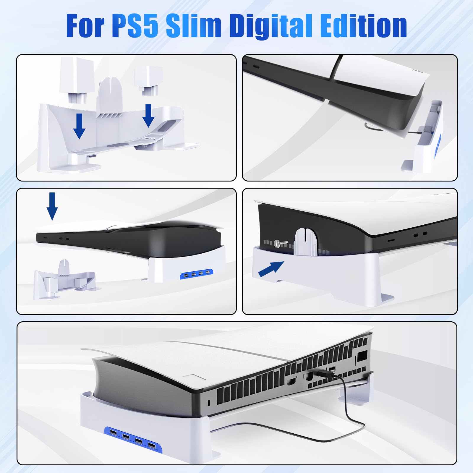 AXFEE Supporto per PS5 Slim, Supporto Orizzontale con 4 Porte USB e Pattini Antiscivolo, Accessori per Console