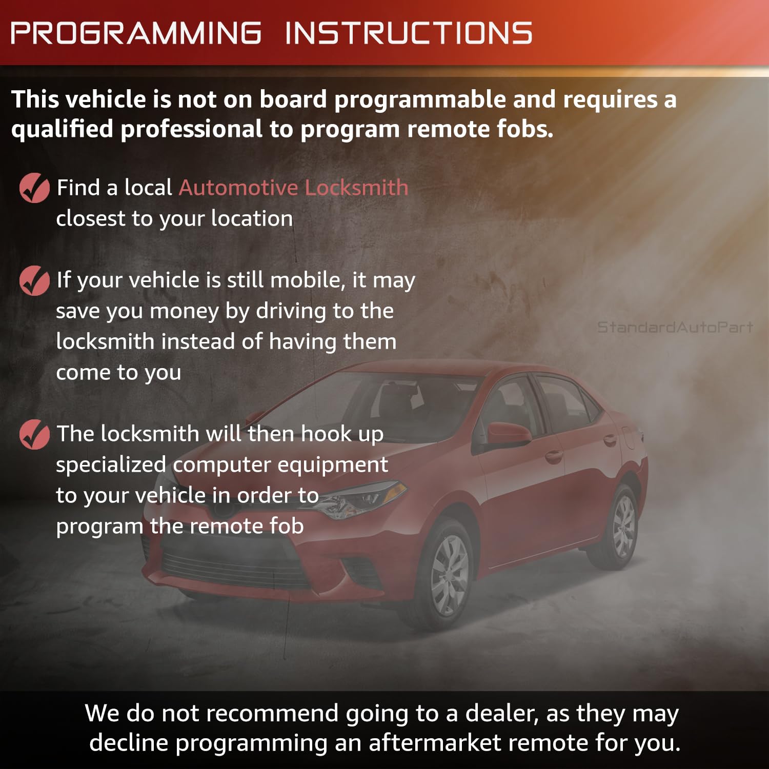 StandardAutoPart Telecomando di ricambio a 4 pulsanti compatibile con Toyota Corolla HYQ12BEL H Chip 89070-02880 (solo veicoli canadesi), unità completa, nero