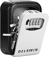 Vista 1 de DELSWIN Caja de bloqueo de llave montada en la pared, caja de seguridad combinada a la intemperie con caja de almacenamiento de llaves