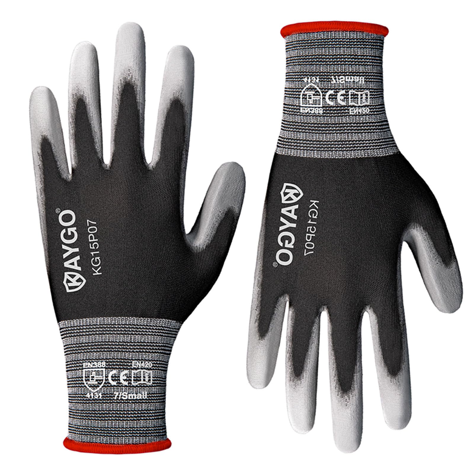 KAYGO Work Gloves PU Coated 12 Pairs, KG15P,Nylon Liner with Flexible Polyurethane Coating,Safety Work Gloves for DIY, Assembly, Warehouse, Light Duty