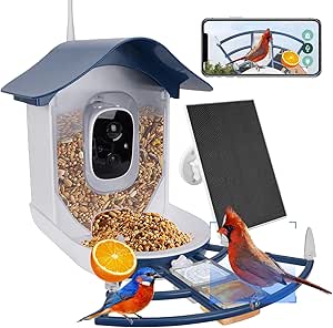 Smart Bird Feeder with Camera,AI Identify Bird Species,Auto Record 2K Video in Backyard Garden,Live View,Solar Powered Charging,Ideal Gifts for Family and Lovers (Dark Blue) asin的图片