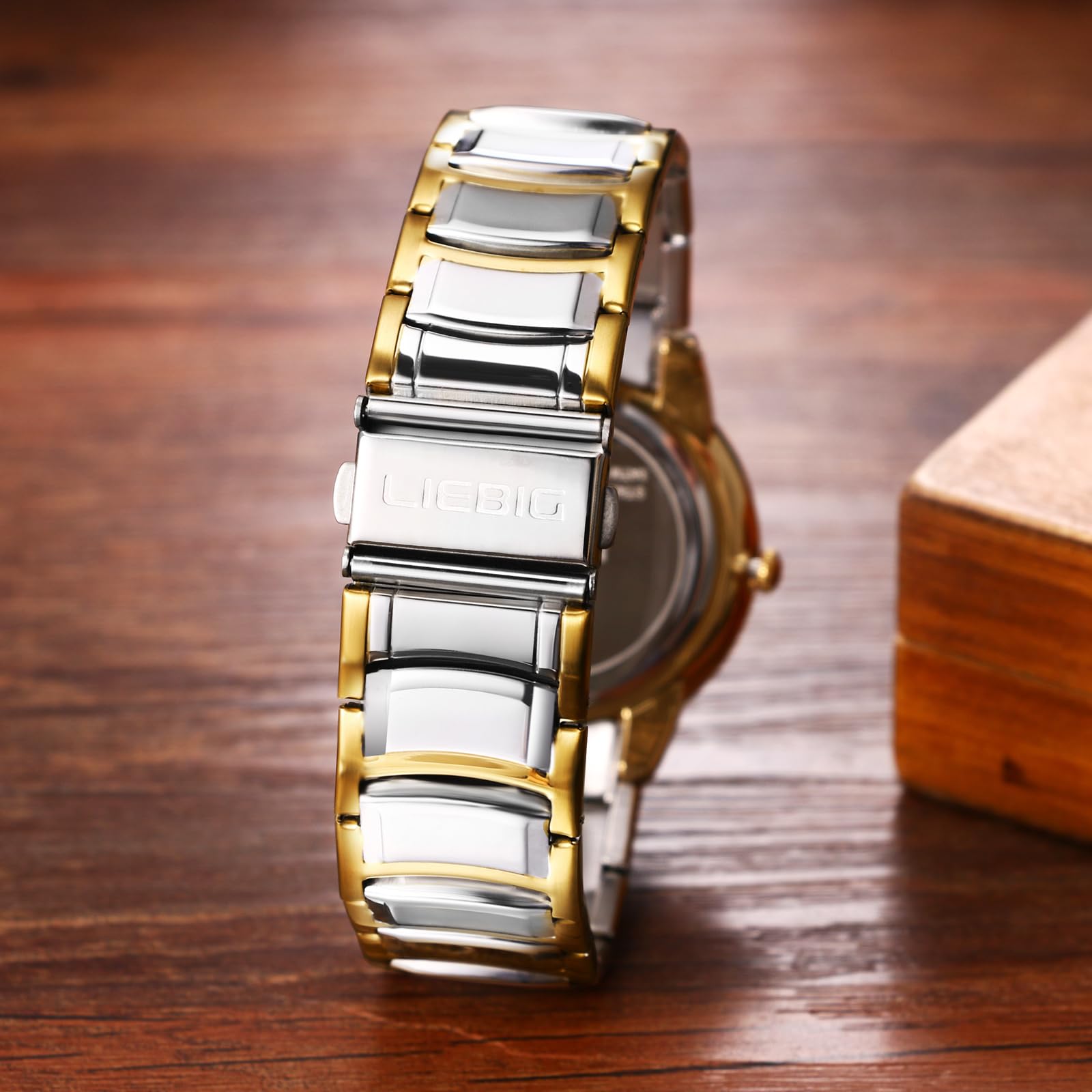 JewelryWe Zegarek męski ze stali nierdzewnej, świecący zegarek: 3-częściowy zestaw 30 m, wodoszczelny, analogowy, kwarcowy, zegarek na rękę, bransoletka ze stali nierdzewnej, zegarki ze świecącymi
