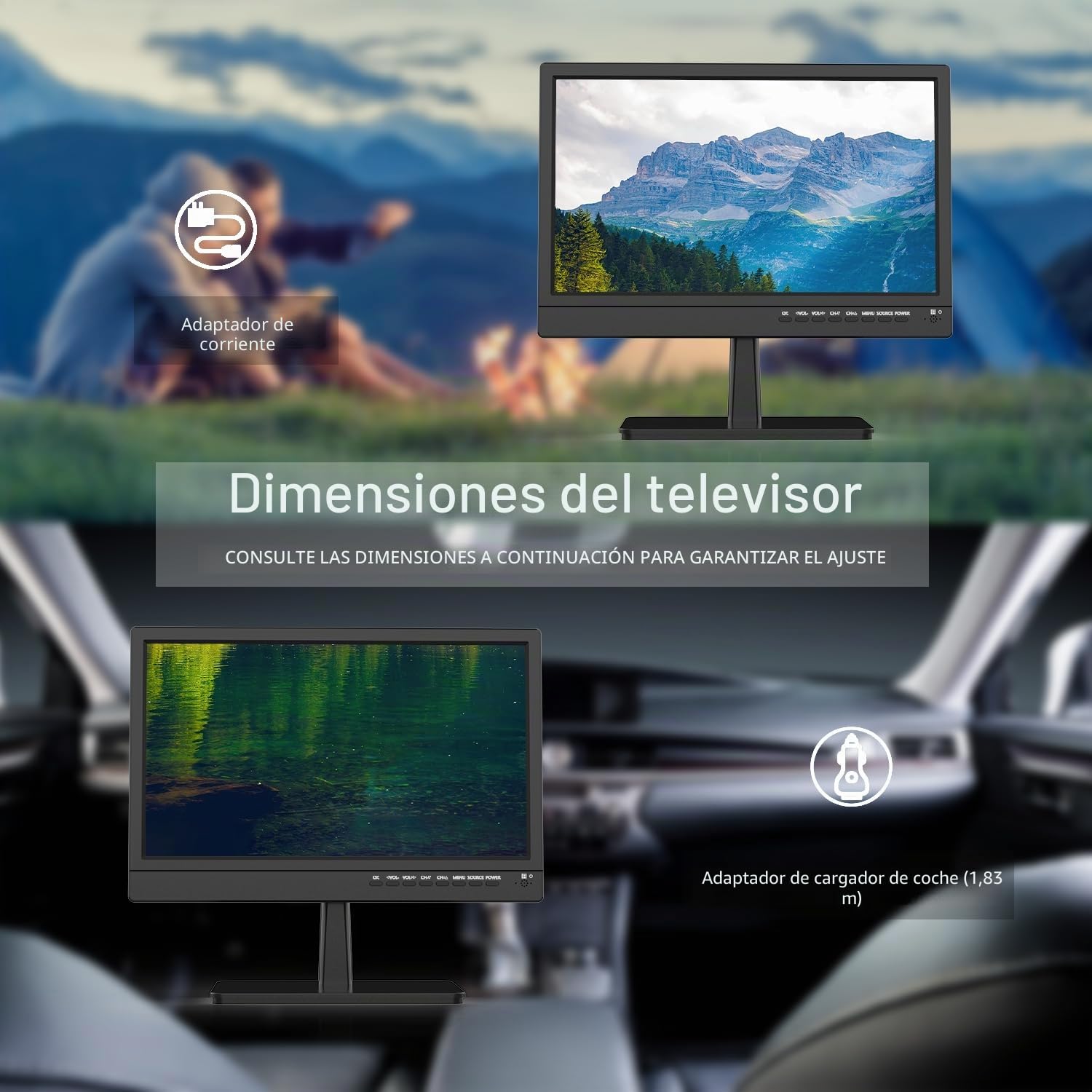ZOSHING TV de Pantalla 1080P de 14 Pulgadas con Recepción de Visión Libre, Antena y Alimentación CA/CC 12V, Puertos HDMI-USB-VGA para Cámper/Monitores/Cocinas