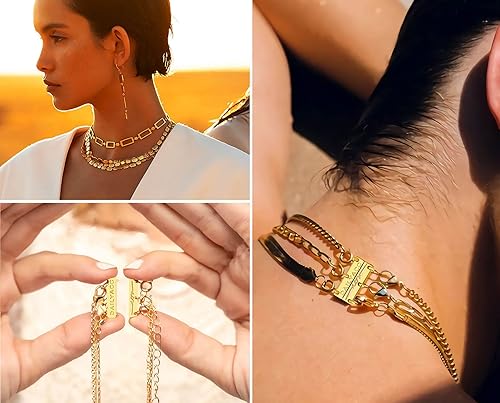 Miniatura 6 de Dailyacc Cierre de collar en capas, separador de oro y plata de 18 quilates para collares apilables