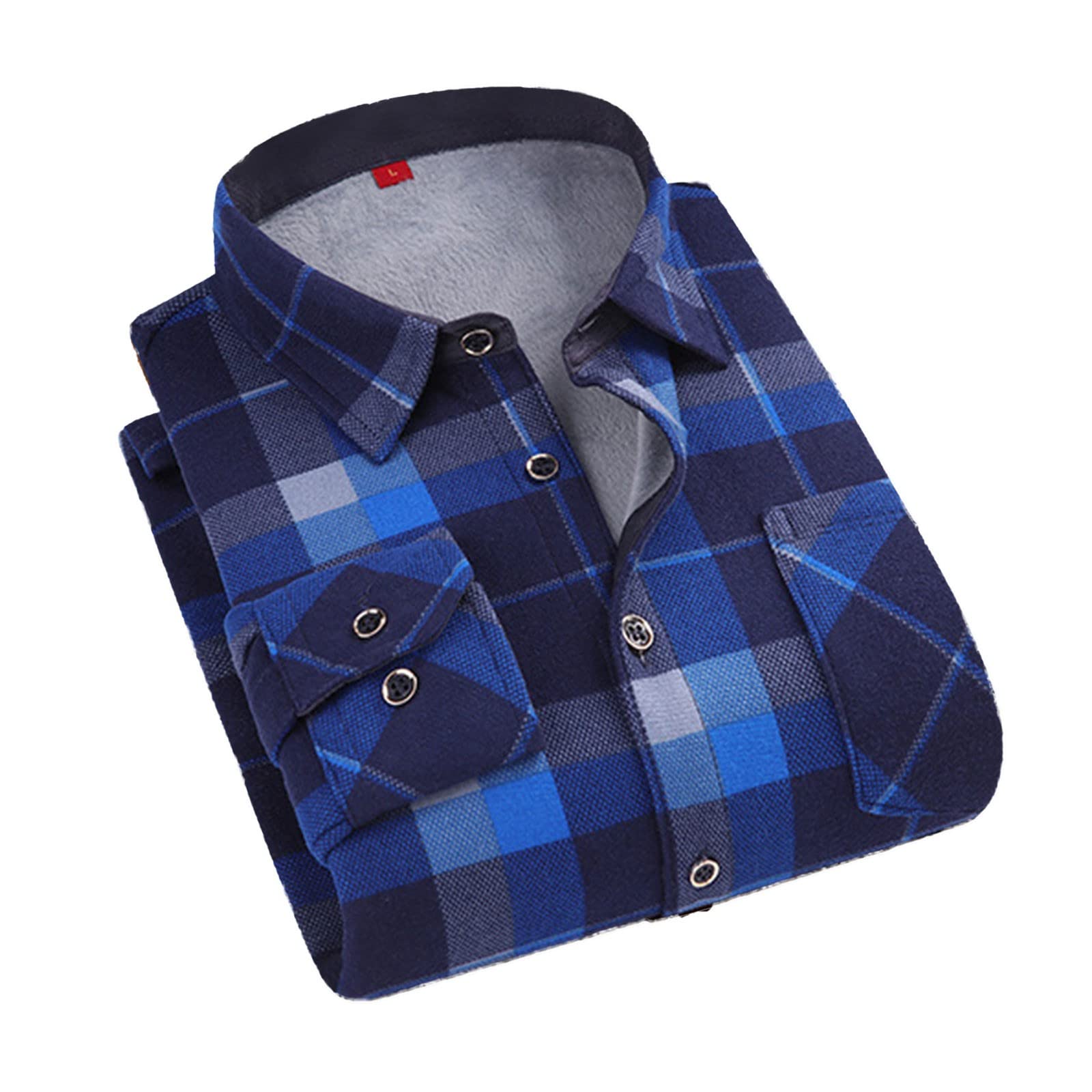 UnoSheng Polo Shirt Men's Long Sleeve Checked Casual Shirt Men's Lapels with Buttons Tops with Chest Pockets Sweatshirt Long Sleeve Winter Warm Sports Shirt Breathable Tops Regular Fit Casual