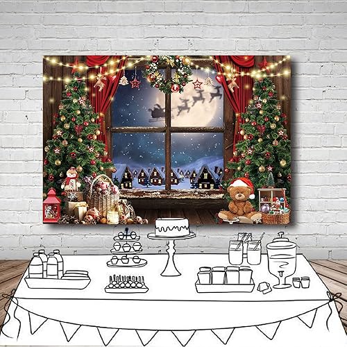 Miniatura 4 de MEHOFOND Telón de fondo de Navidad para fotografía de invierno, Papá Noel, árbol de Navidad, decoración de regalo de nieve, fiesta, Año Nuevo, fondo