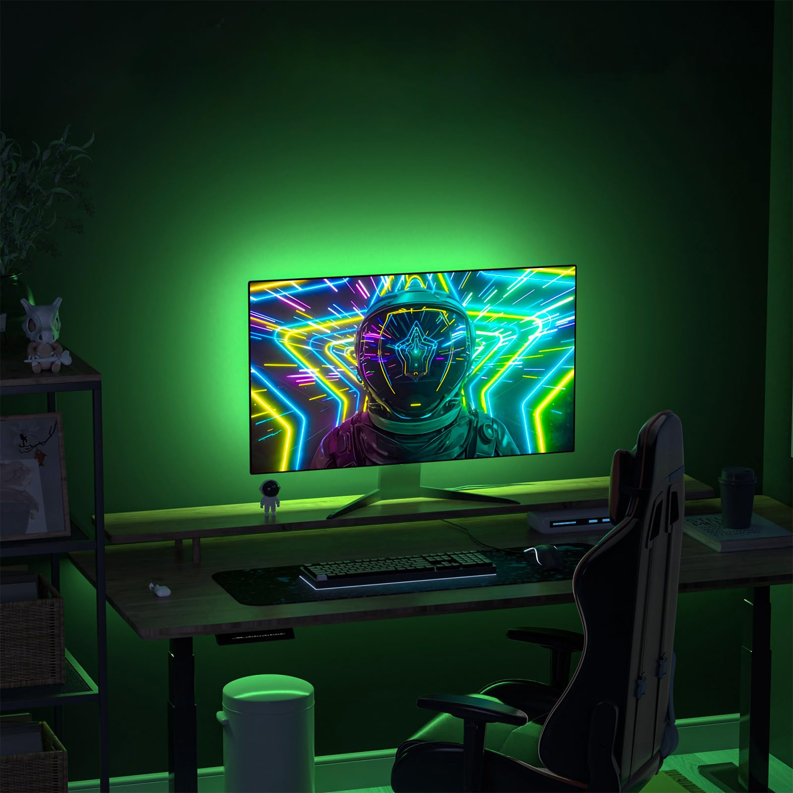 4 sides 24-27 Zoll PC Monitor Hintergrundbeleuchtung,RGBIC LED-Lichtstreifen synchron mit Bildschirmfarbe und Musik für Spiele, Filme usw., einfach zu verwenden ohne Kamera, Softwaresteuerung