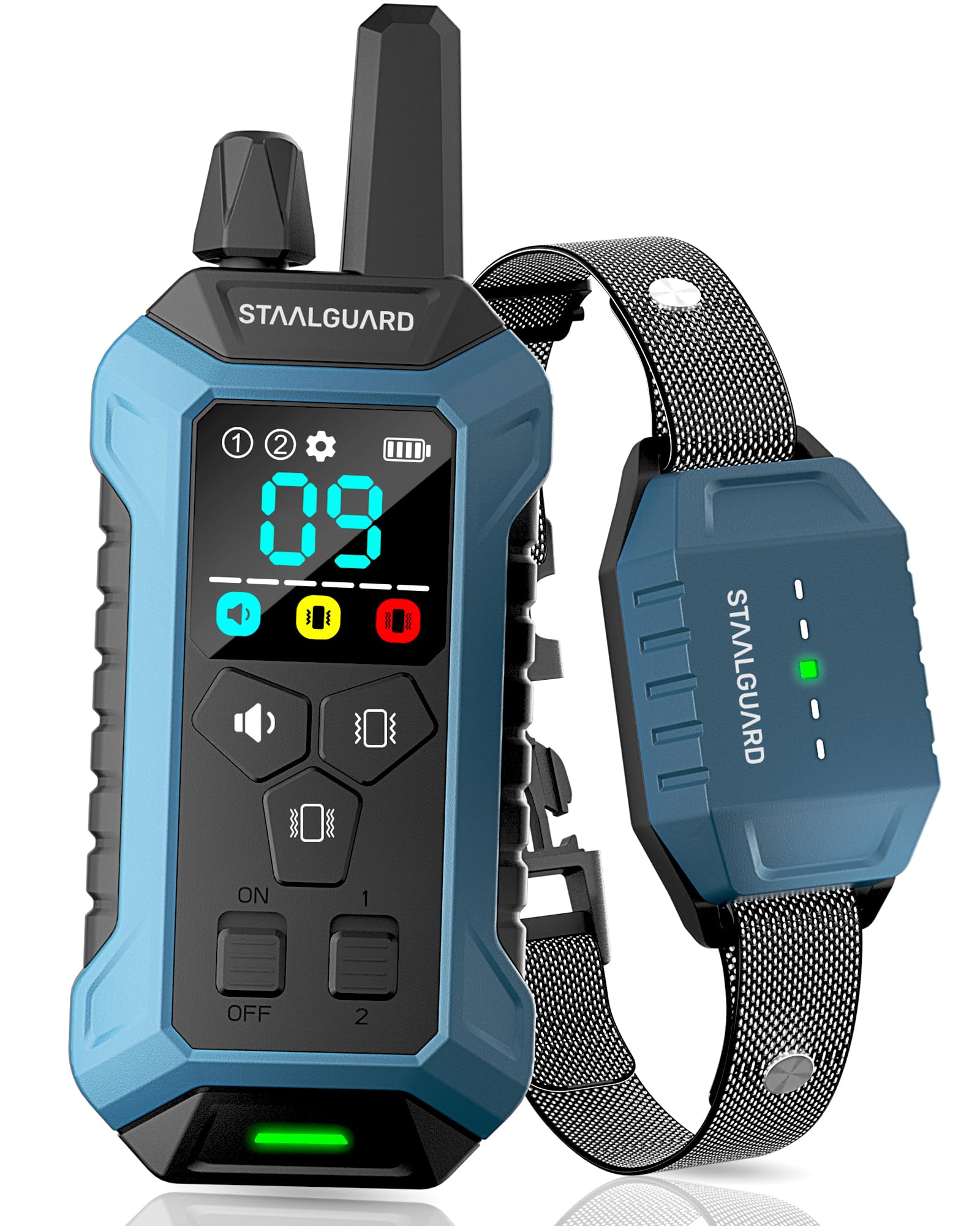 STAALGUARD Collar Adiestramiento Perros, Sin Descarga Eléctrica, Modos Sonido, Vibración y Boost, Alcance de 3km, Compacto, Recargable, Autonomía 30 Días, Impermeable IP67, Apto para Todos los Perros