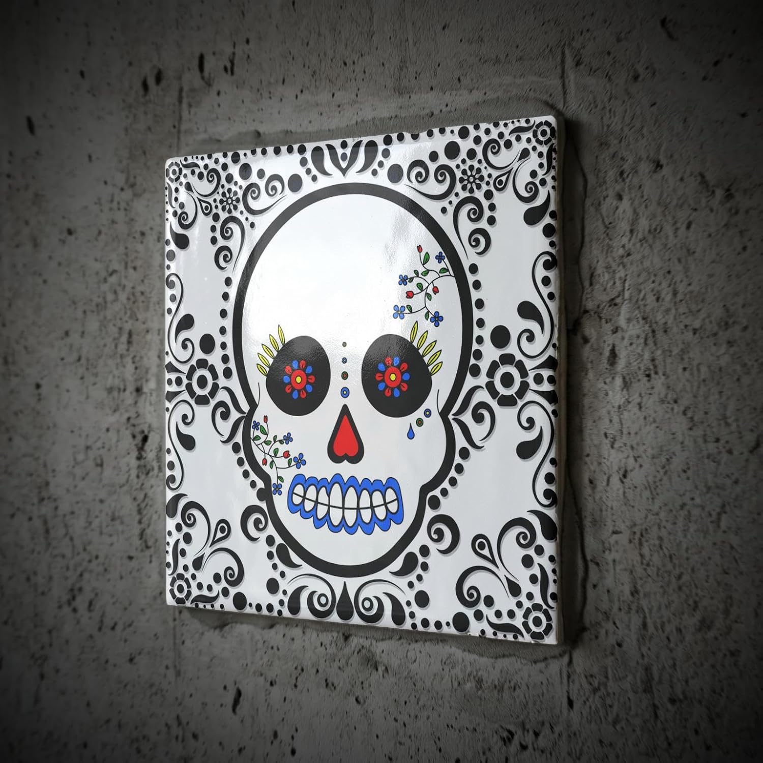 3dRose Day of Dead Skull Día de Los Muertos Sugar Red 6 Inch Ceramic Tile image 2