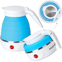 Aigostar Sapphire 30LDC - Reise Wasserkocher Klein 600ml, Mini Faltbarer Wasserkocher, Tragbarer Reisewasserkocher mit Edelstahlboden, Automatisches Abschalten & Erhitzung, BPA-frei, 1000W, Blau