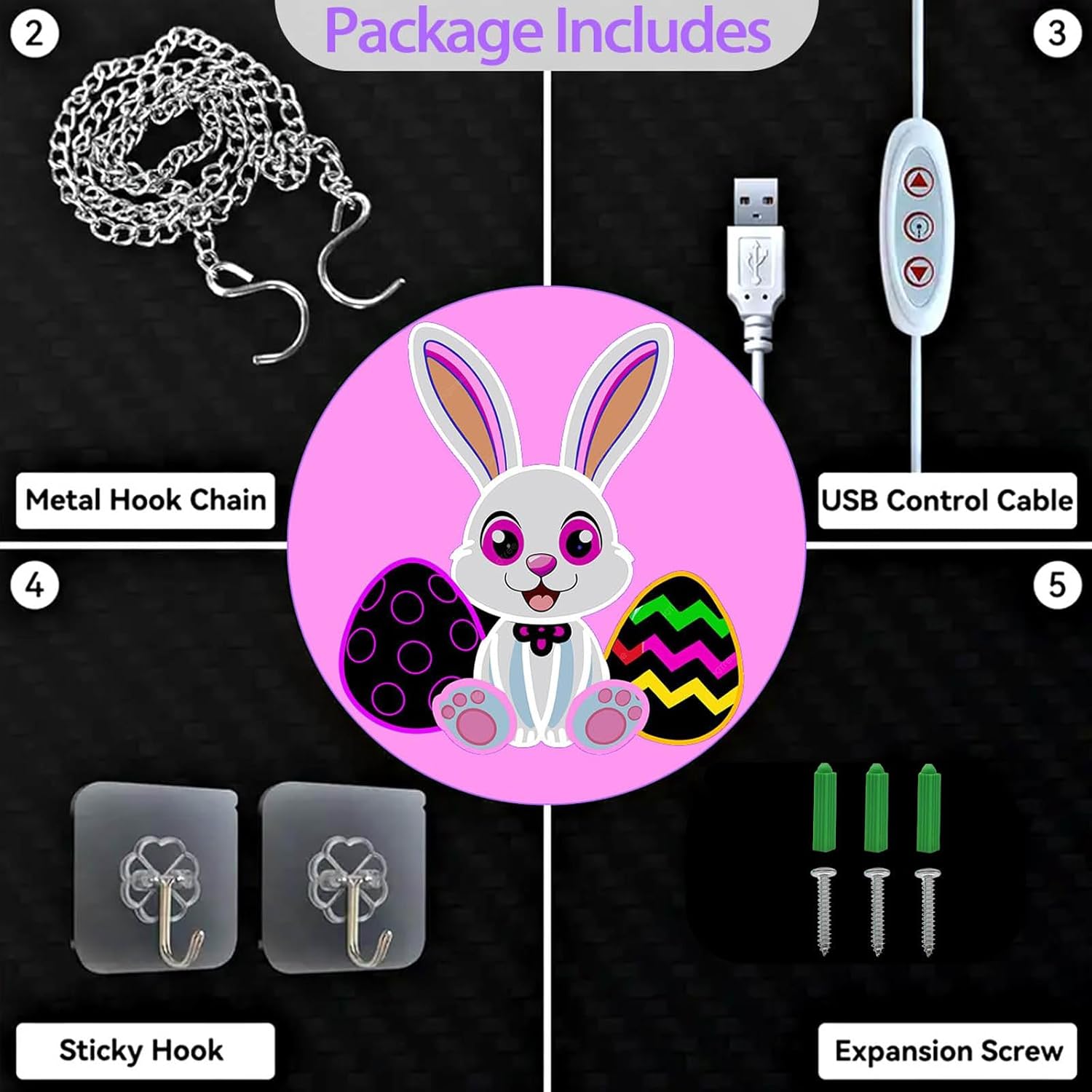 Easter Neon Sign, LED Light Up Bunny Eggs Decorations for Bedroom, Nursery Room, Classroom, Home, Acrylic Wall Mounted Lighted Cartoon Rabbit Decor, Easter Gifts for Boys and Girls, USB Powered