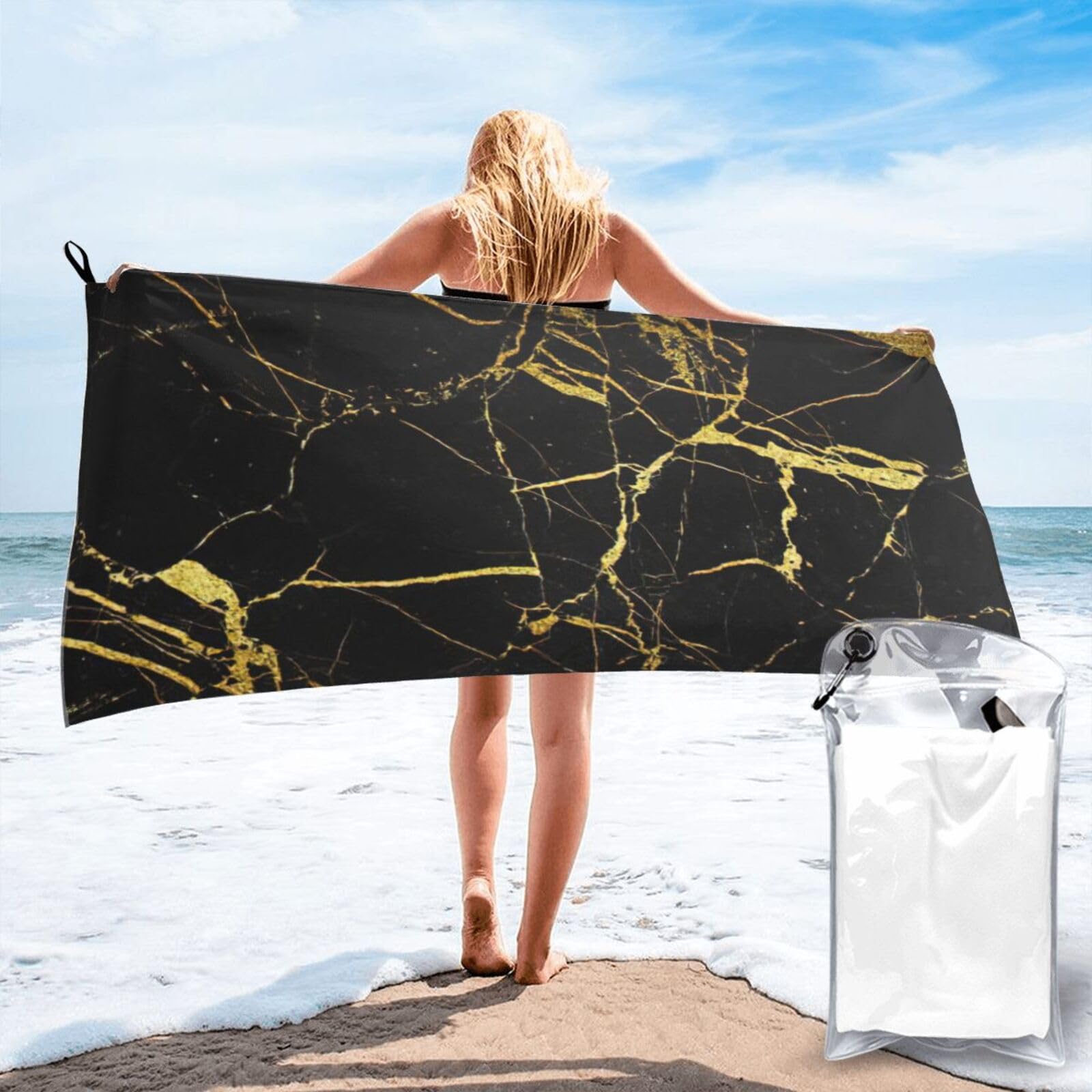 AYYQWE Black Marble Print Lightweight Towel For Men Women Travel Beach Camping Hiking Yoga Swimming Sports