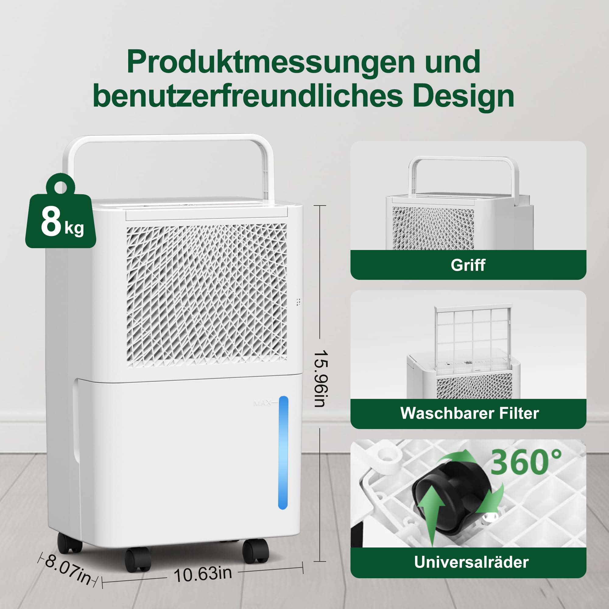 Luftentfeuchter Elektrisch,10L/Tag Hochleistungs Entfeuchter,Raumentfeuchter mit Wäschetrocknung, Ablaufschlauch,Timer und Abtauen, Ideal für Schlafzimmer, Keller, 10 J. Gar (10L Luftentfeuchter)