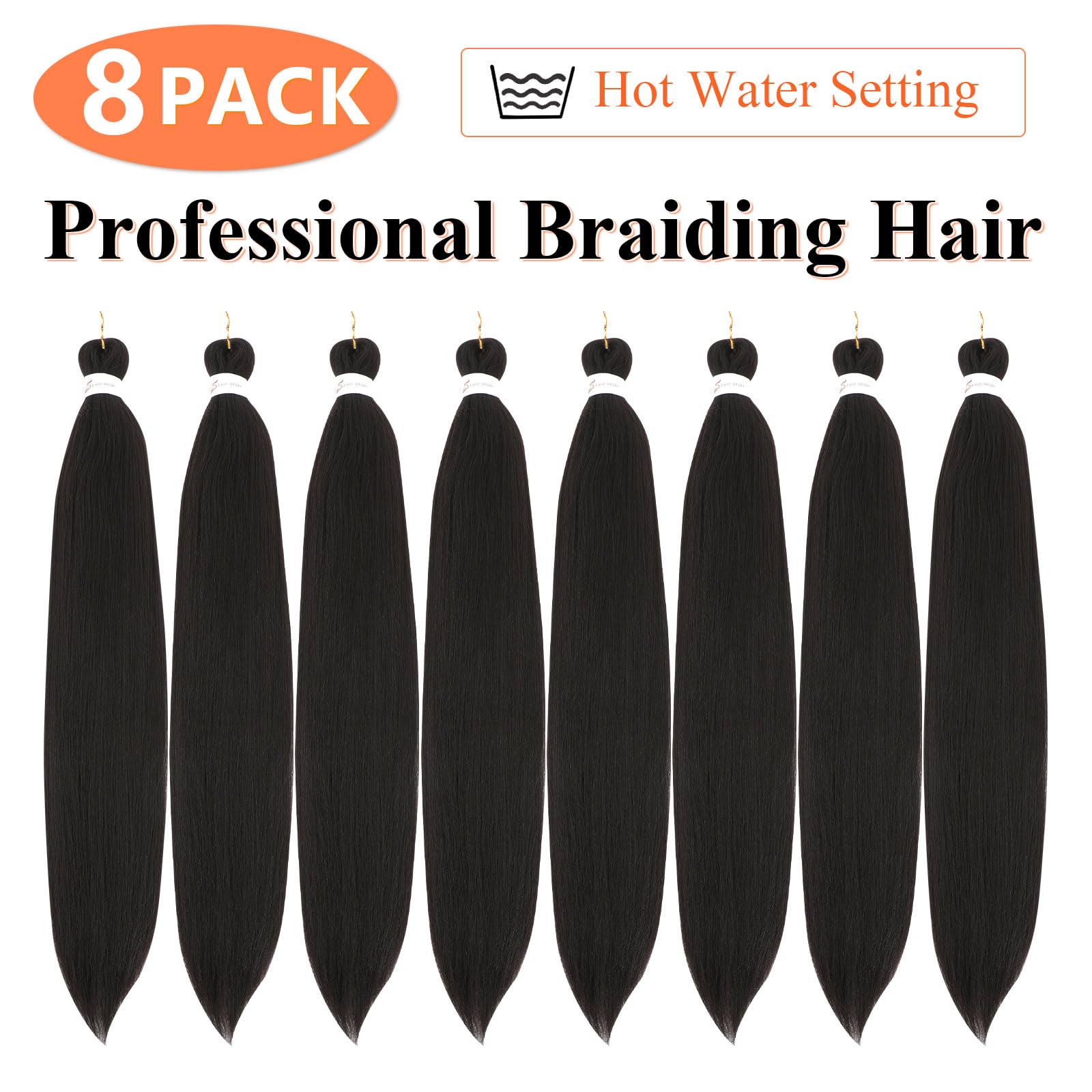 Pre Stretched Braiding Hair 24 Inch Braiding Hair Extension for Twist Or Box Braids 8 Packs Crochet Braids Hair Extensions Synthetic EZ Braid Hot Water Setting Soft Yaki Texture(24Inch - Image 2