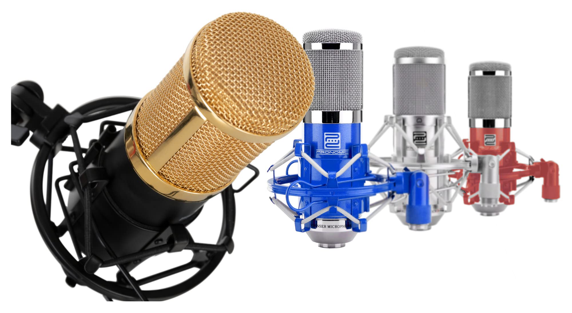 Pronomic CM-100BG Micrófono de Cardioide Condensador - Microfono Diafragma Grande 34 mm con Soporte de Choque y Filtro Anti-Pop - para Streaming, Grabación, Estudio, Sonido Profesional - Negro/Oro