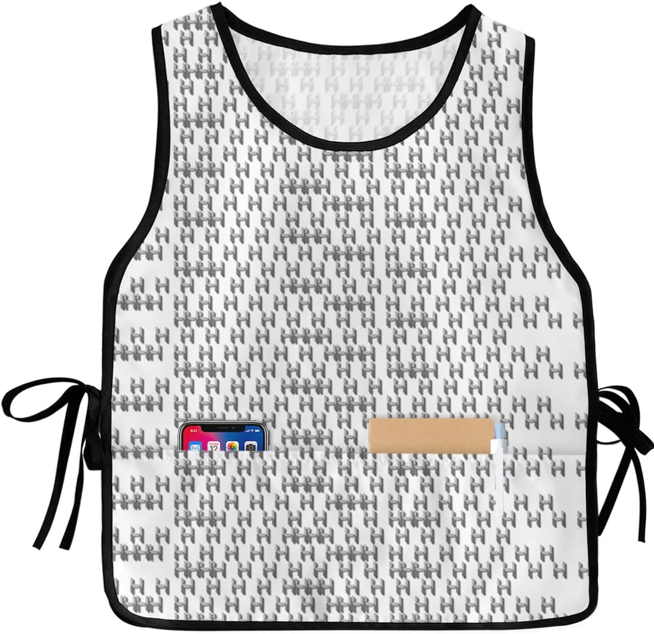 Geometric Letters Cobbler Aprons with 2 Pockets for Women Men, Grey White Abstract Minimalistic Modern Art