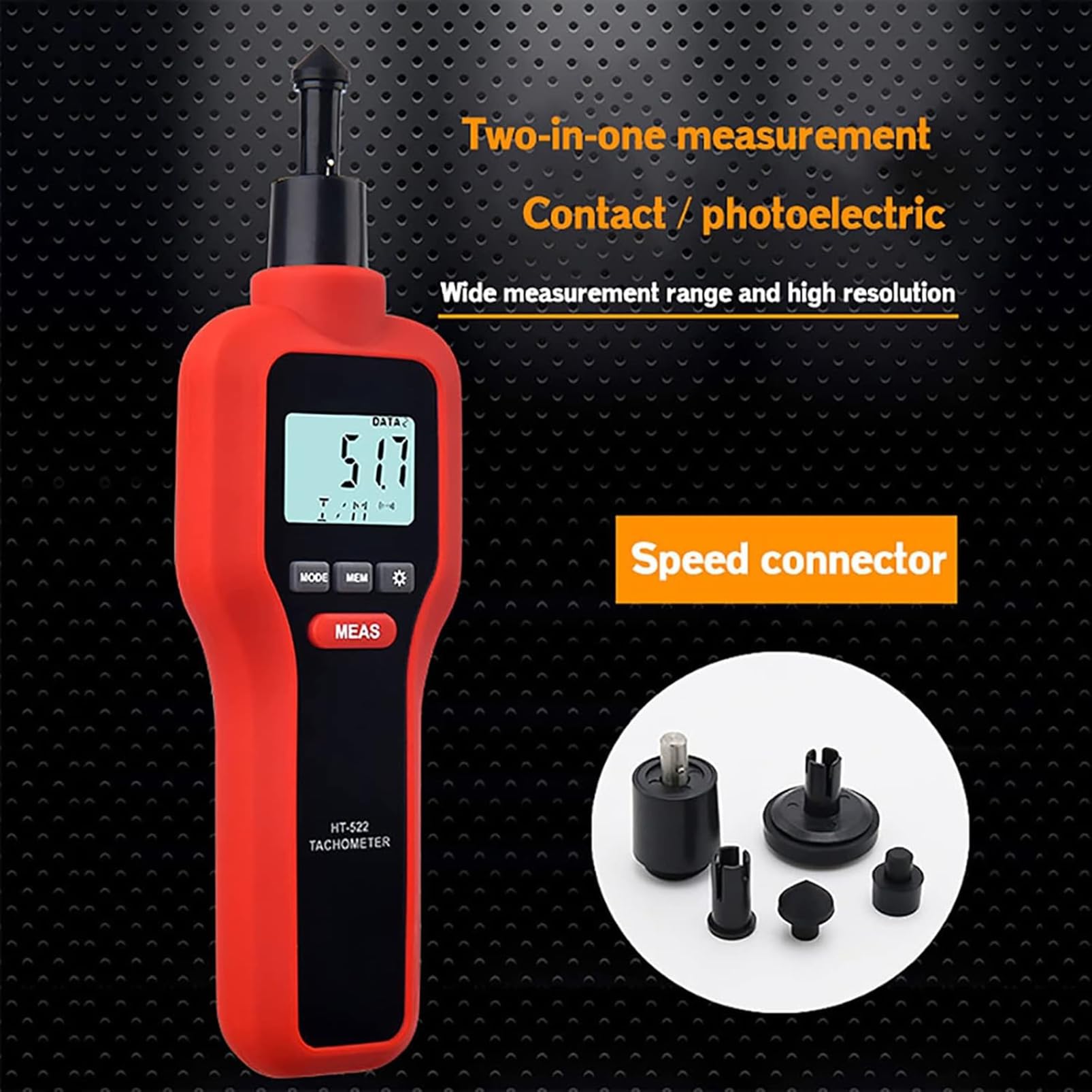 Tacómetro digital 2 en 1, medidor de RPM de contacto y sin contacto con retroiluminación LCD, medidor de velocidad de fotografía láser 1-99999 RPM for medición de motor, ventilador y transportador