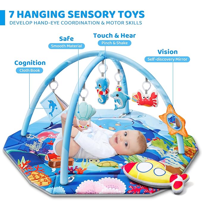 Baby Gym Play Mat 8 en 1 Ocean Theme Tummy Time Mat miniatura 3