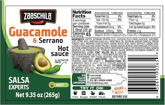 Zaaschila Sauce Guacamole & Serrano 9.35oz (265g) 3pc pack (Packaging may vary)