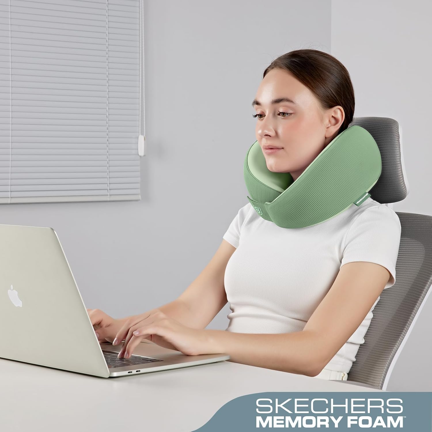 Skechers Women's Memory Foam Neck Pillow, Comfortable & Breathable Travel Pillow,Neck Pillow Airplane for Travel, Car Rides, Home, and Office Use, Ergonomic Design for Men and Women,Green - Image 4