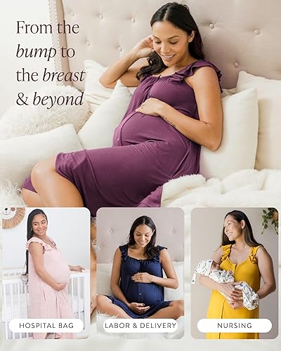 Miniatura 5 de Kindred Bravely Vestido de parto y parto con correa de volantes Vestido de parto 3 en 1, parto y enfermería para hospital