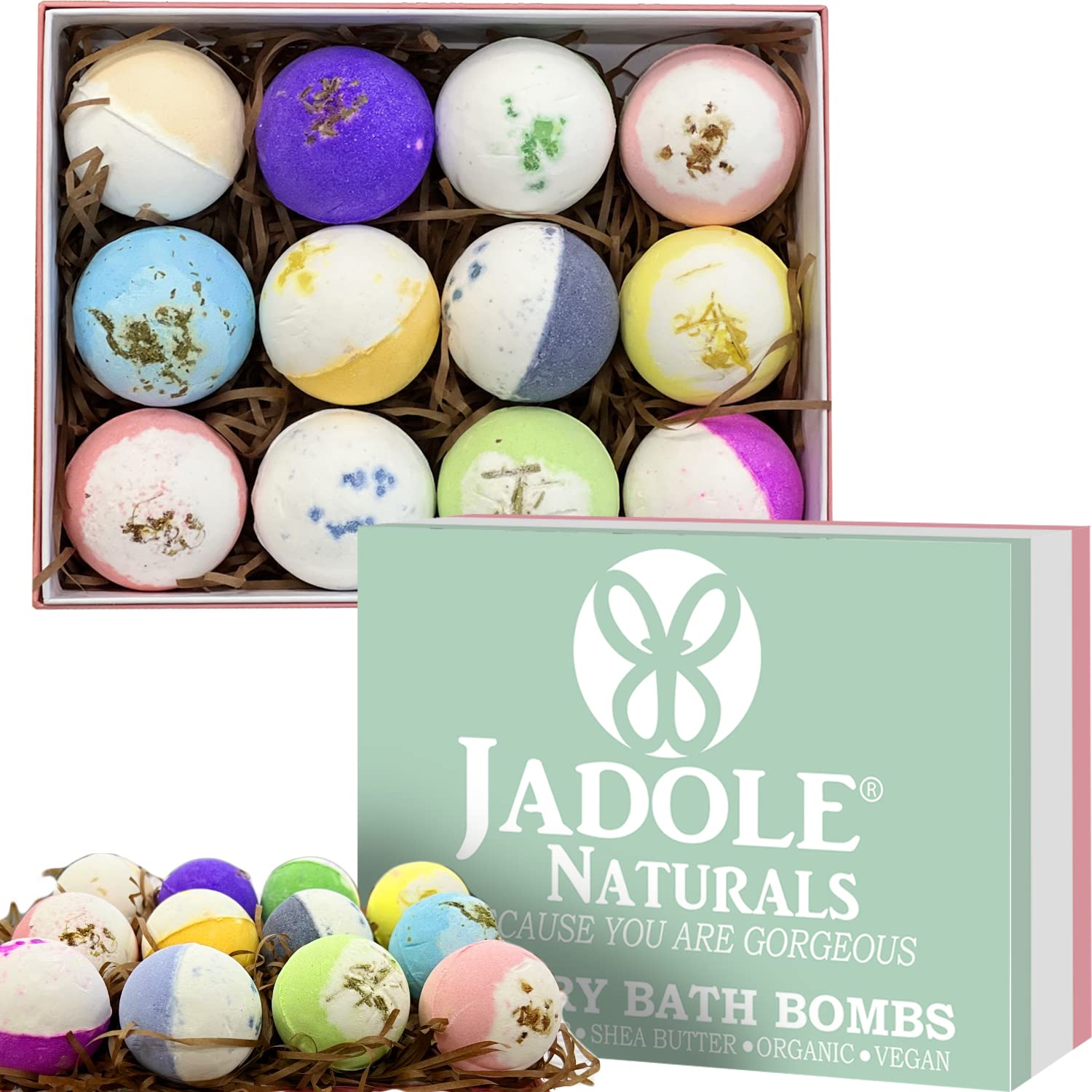 Jadole Naturals Luxury  Bath Bombs Gift Set- 12 Pieces | With Rich Colorful Bubbles & Flavor I Infused Natural Essential Oil Bath Bombs Set for Relaxation, Stress  & Skin Moisturizing