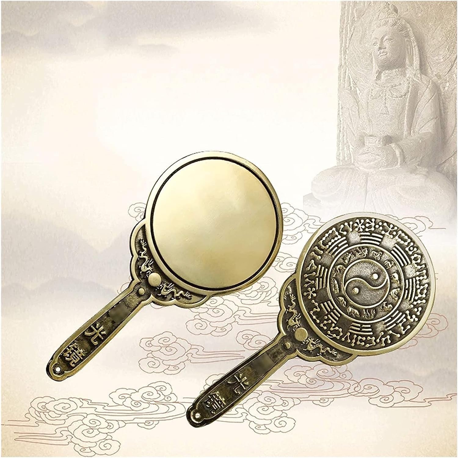 Tradycyjne lustro Bagua, taoistyczne wklęsłe lustro Bagua, tradycyjne lustro Feng Shui Vintage lustro Starożytne lustro Bagua figurki buddyjskie rzemiosło dekoracyjne do domu lustro plotki