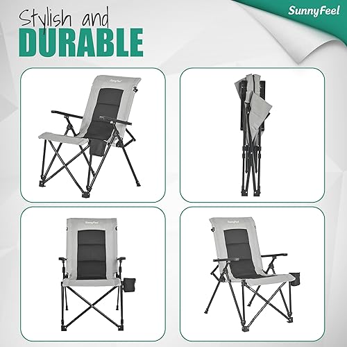 Miniatura 6 de SUNNYFEEL Silla ergonómica de campamento con respaldo alto, silla plegable resistente de 500 libras, silla de campamento portátil resistente a los
