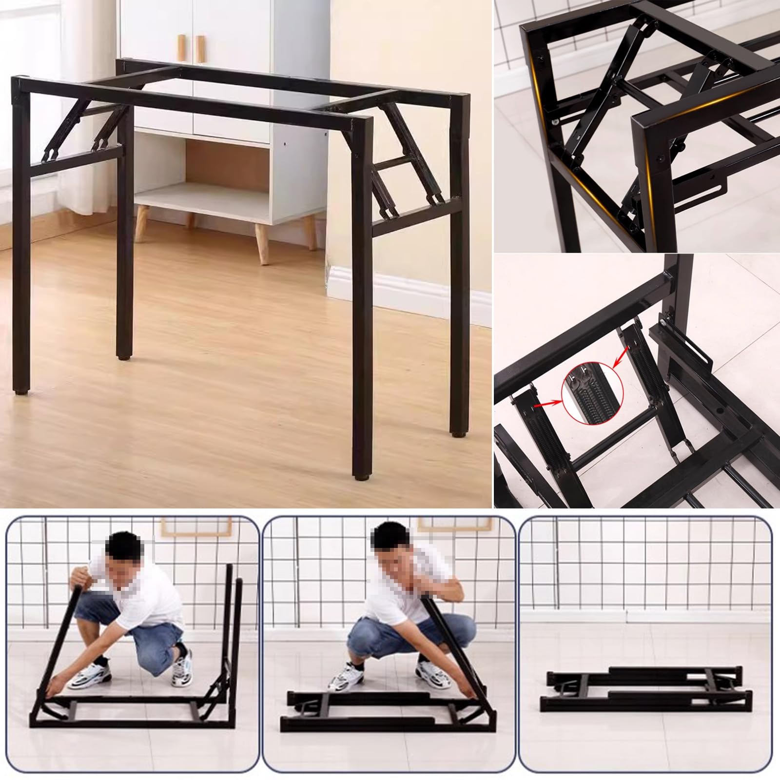 Piedi del TavoloSupporto per mobili Gambe per tavolo in ferro Telaio pieghevole multifunzionale, gambe a molla Gamba per tavolo pieghevole, con viti, per tavolo da pranzo fai da te Tavolino da caffè