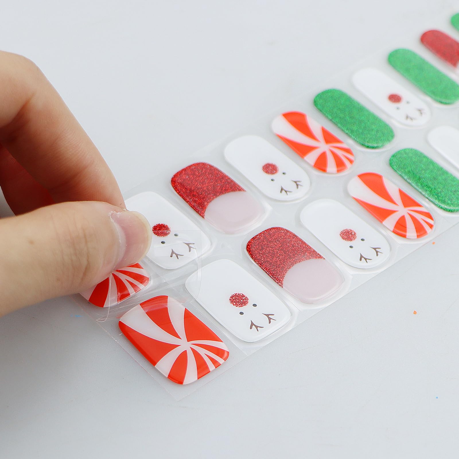 JMEOWIO Nagelfolie Weihnachten – Schneeflocke Glitter Rot Gel Nail Aufkleber | Selbstklebend, UV-härtend | Inkl. Werkzeug