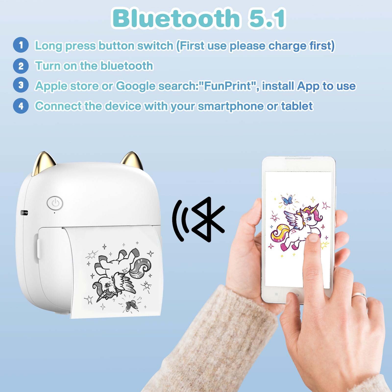 Mini drukarka termiczna, przenośna drukarka fotograficzna z 14 rolkami papieru, inteligentna drukarka Bluetooth dla iOS i Androida, przenośna drukarka kieszonkowa do etykiet, zdjęć i notatek