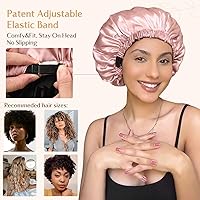 Vista 2 de YANIBEST Gorro de Satén Ajustable de Doble Capa Gorro para el Cabello para Dormir, Gorros para Mujeres, Sombreros para Cabello Natural Rizado, Rosa